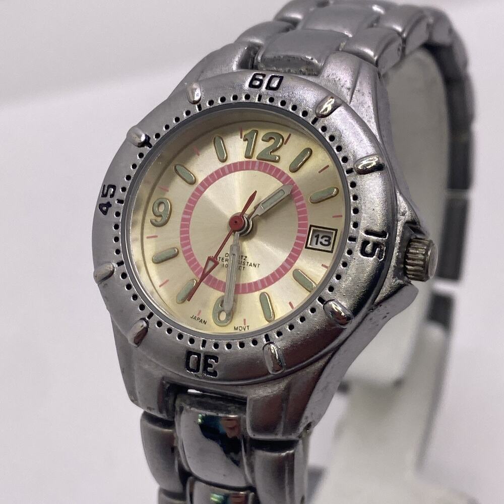 Vintage Womens Silver Date Watch Works New Battery